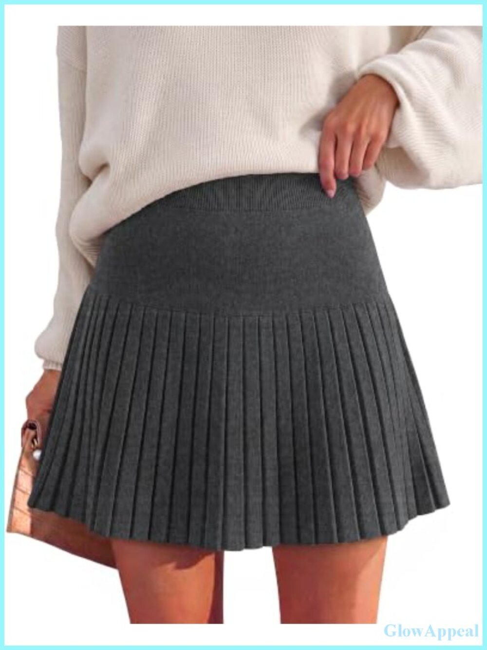 Pleated Knit Sweater Mini Skirt Stretchy High Waist A-Line Fall